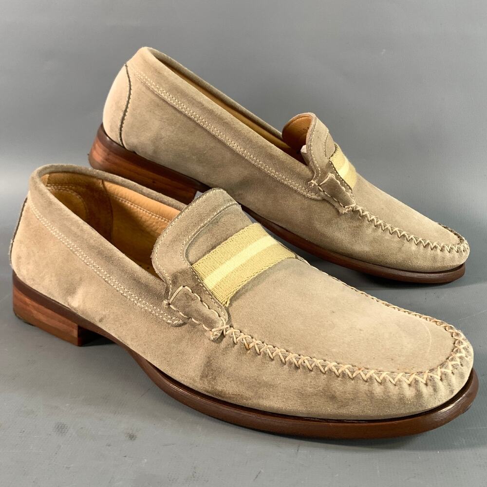 COACH Size 9 Beige Cream Stripe Suede Contrast Stitch Loafers
